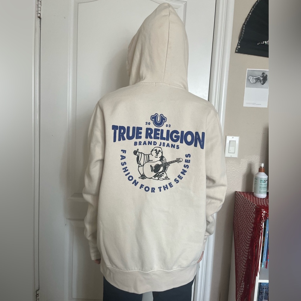 cream true religion zip up jacket